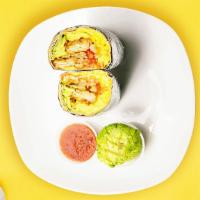 Sweet Home Avocado Breakfast Burrito · Avocado, eggs, tater tots, cheddar cheese, tomatoes and caramelized onions wrapped in a flou...
