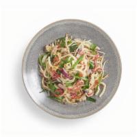 Ginger Chicken Udon · udon noodles. ginger chicken. snow peas. egg. chilies. beansprouts. red onion