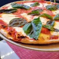 Margherita Pizza · Fresh mozzarella, EVOO, basil.