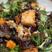 Casa Salad · Baby gem lettuce, vegetable confetti, ciabatta croutons, house marinated berry vinaigrette.