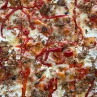 Salsiccia · Individual. Crushed tomatoes, Fresh mozzarella Crumbled Wood Fired Sausage, Roasted peppers ...