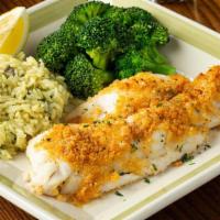 Baked Haddock · A local favorite from the North Atlantic. Crusted with seasoned cracker crumbs and baked unt...