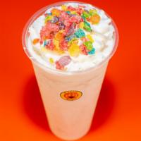 Fruity Pebble (Large) · Vanilla ice cream, milk, marshmallow syrup, fruity pebbles.