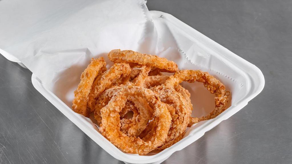 Onion Rings · Crispy Onion Rings w/ our signature Spicy Ketchup & Good Greens Sauce