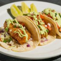 Fish Taco (3) · Battered fish, cabbage, pico gallo, radish, chipotle mayo.