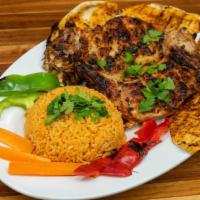 Half Grilled Chicken · Served with a choice of rice or fries.