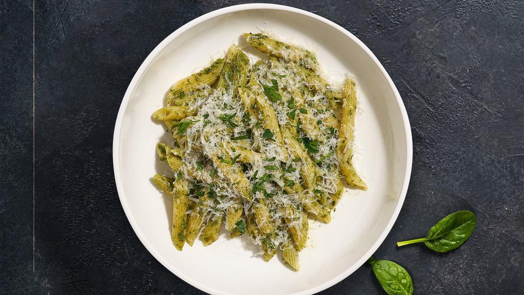 Pesto Of My Love Pasta (Penne) · Fresh basil leaves, garlic, grated parmesan cooked with penne. Served with garlic bread.