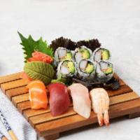 Sushi & California Roll · Four pieces nigiri salmon, tuna, white tuna, ebi and California roll.