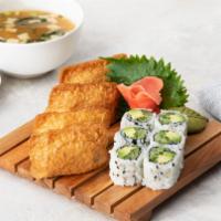 Vegetarian Combo · Four pieces inari nigiri and avocado cucumber roll.