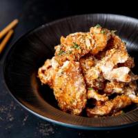 Karaage · Japanese-style Fried Chicken, Crispy Garlic, served with Sweet Garlic Soy.