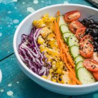 Vegan Garden Bowl · Vegetarian. Quinoa, couscous, cucumbers, tomatoes, black beans, corn, citrus vinaigrette.