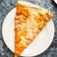Buffalo Chicken Pizza · Thin crust pizza with spicy sautéed chicken and blue cheese. Spicy.