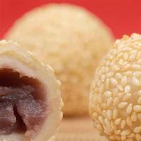 Sesame Balls With Red Bean ( 3 Pcs ) 红豆芝麻球 · Glutinous rice flour, sesame seeds,  filling with red bean pastes