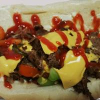 Philly Cheese Steak Sandwich · Comes with , onion, red and green pepper mix. ketchup  mayo and American cheese.