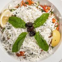 Mediterranean Salad · Fresh tomatoes, cucumbers, onions topped with feta cheese mixed with olive oil vinegar juice...