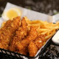 Crispy Tender Basket With Ranch · Chicken Tenders made perfectly crispy, served on a bed of customer's choice of fries. Served...