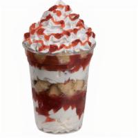 Strawberry Shortcake Sundae Dasher · Layers of vanilla ice cream, strawberries, and pound cake topped with whipped cream and stra...