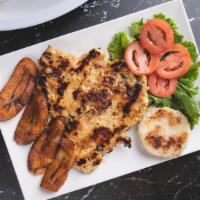 Grilled Chicken Breast (Pechuga A La Plancha) · Grilled chicken breast with rice, beans, sweet plantain and arepa.
Pechuga a la plancha con ...