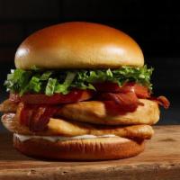 Crispy Chicken Club · 2 Hand Battered chicken breasts, mayo, lettuce, tomato, bacon