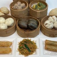 Dim Sum Combo B · Qty by order: HAR gow (4), sui Mai (4), BBQ pork bun (1), sticky rice (1), cabbage pork bun ...