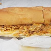 Hot Chicken Philly Subs (Large) · comes with peppers, onions , lettuce, tomatoes, mayo, cheese. boss sauce or country sweet sa...