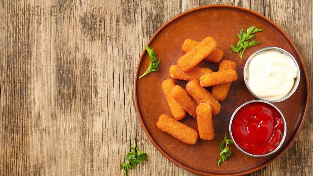 Mozzarella Sticks · Melted mozzarella cheese battered and fried to perfection. Served with Marinara parmesan sauce.