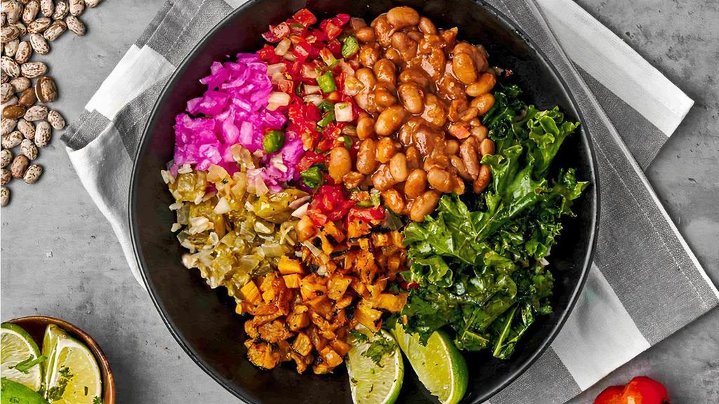 Pozole Bean Bowl · Our house-made pozole beans have 100% flavor and 0% added oil. Create your Pozole Bean bowl with your choice of Tributo toppings, and two sauces.