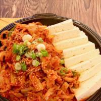 두부김치 / Tofu Kimchi · Stir fried marinated thin sliced pork belly, kimchi with tofu. Comes with two 16oz rice.