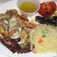 Grilled Seafood · Combination of shrimp, calamari and octopus.