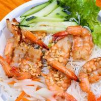 Grilled Shrimp Vermicelli Salad Bowl 越南烤虾蒙 · Grilled lemongrass shrimp, iceberg lettuce, daikon radish, carrots, cucumber, and mint leave...