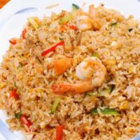 Thai Style Fried Rice 太式炒饭 · Mix bell pepper and tomatoes with shrimp and chicken flavored in spicy shrimp paste.