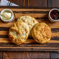 Buttermilk Biscuits · 3 house biscuits, butter and jams.