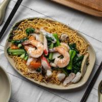 Pan Fried Noodles With Seafood · Shrimp, squid, fish cake and scallop.