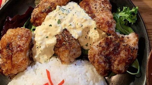Chicken Nanban Set · Kara-age (Japanese fried chicken) comes with egg tartar sauce, white rice, salad, two sides, and miso soup.