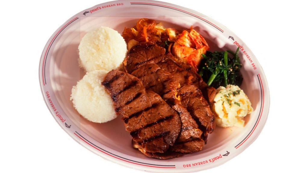 Bbq Beef Plate · Bulgogi charbroiled lean beef. Served with two scoops of rice.