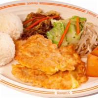 Fish Jun Plate · Pollack fish breaded in our egg batter. Served with two scoops of rice.