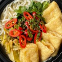 Sichuan Noodle Soup - Tofu (Veg) · Tofu, peanuts, sichuan peppercorn, rice noodle, chili, pickled green mustard, cilantro. Both...