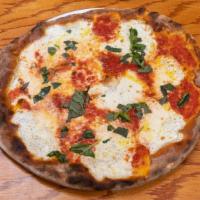 Margherita Pizza · Tomato Sauce, Homemade Fresh Mozzarella, Basil