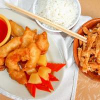 Sweet And Sour Chicken · Deep-fried chicken sautéed with green peppers, onions and pineapple in sweet and sour sauce.