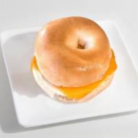 Turkey, Egg & Cheese Bagel Sandwich · Turkey, fried egg, cheddar cheese, and bagel toasted together when ordered.
