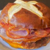 Pretzel Bun Sandwich - Club · Pretzel Bun Sandwich - Club with Bacon, Turkey & Ham