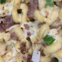 Philly Mac · Philly Mac & Cheese Bowl, Steak, Mozzarella cheese, Onions and Green Peppers
