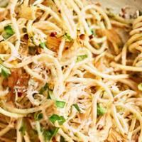 Aglio E Olio · Roasted garlic, red pepper flakes, fried parsley. Spaghetti.