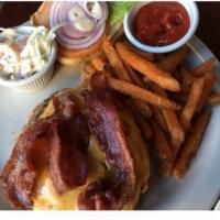 Hamburger · Served with French fries lettuce, tomato, and onion.