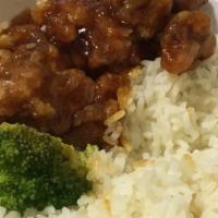 Orange Chicken Combo · Served with pork fried rice or brown rice, white rice, and egg roll. Hot and spicy.