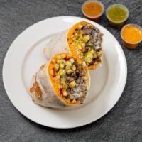 California Burrito · choice of filling | fries | cheddar cheese | guacamole | sour cream | pico de gallo