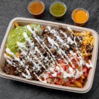 Asada Fries · choice of filling | fries | pico de gallo | cheddar cheese | guacamole | sour cream | cotija