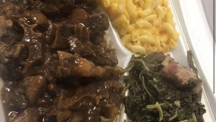 Oxtail · Oxtails Over Rice With Your Choice Of 2 Sides & Corn Bread.