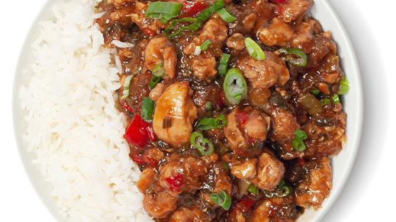 Teriyaki Chicken Bowl · Roasted chicken that is infused with a rich, dark, and sweet teriyaki barbecue sauce, served on jasmine white rice.