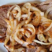 Grilled Steak · top sirloin grilled steak w onions.
